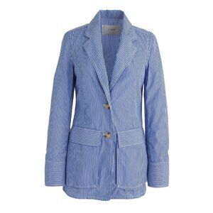 J.Crew Deconstructed Shirt Blazer Womens 6 Blue White Striped Preppy Nautical